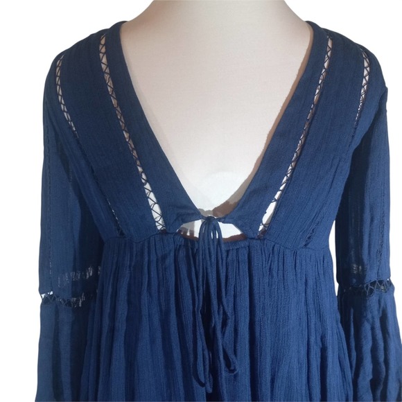 Free People Blue Bell Sleeve V Neck Peasant Dress - Picture 6 of 7